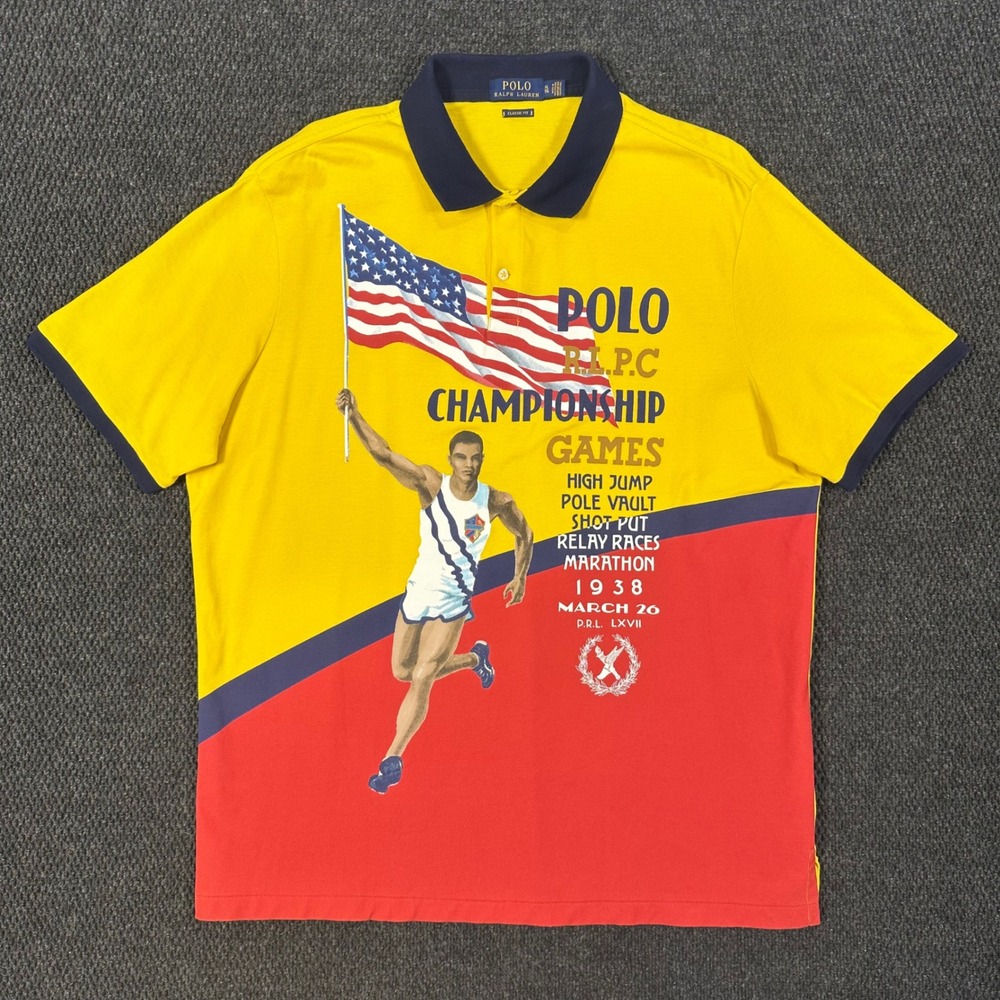Polo Ralph Lauren RLPC Championship Games Polo Shirt Mens XL Yellow Classic Fit